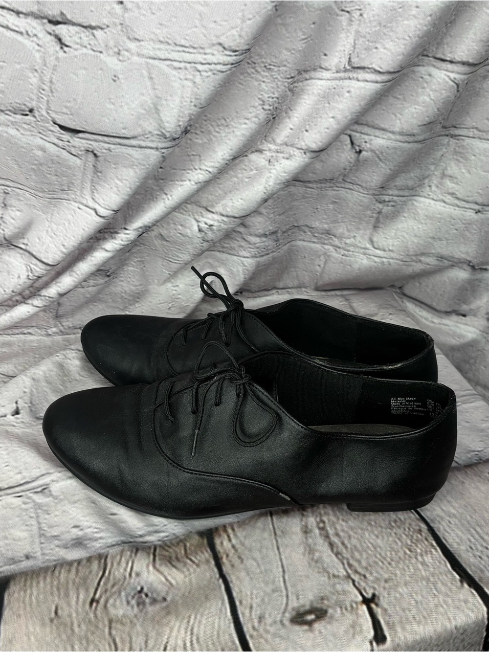 Vtg y2k Whimsigoth Dark Academia Corporate Goth Black Pleather Oxford Flats 7.5